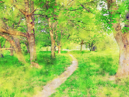 Watercolor Landscape Background Illustrationの写真素材