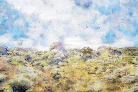 Watercolor Landscape Background Illustrationの写真素材