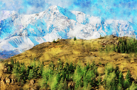 Watercolor Landscape Background Illustrationの写真素材