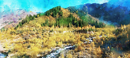 Watercolor Landscape Background Illustrationの写真素材