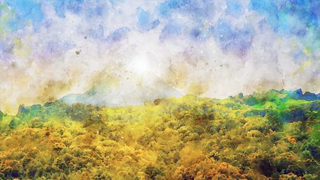 Watercolor Landscape Background Illustrationの写真素材
