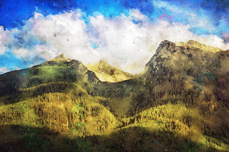 Watercolor Landscape Background Illustrationの写真素材
