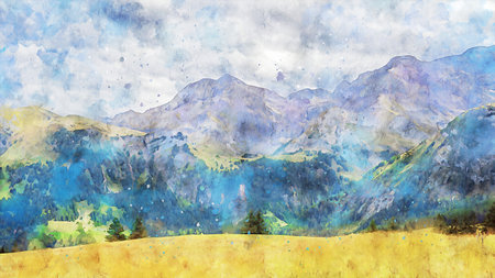 Watercolor Landscape Background Illustrationの写真素材