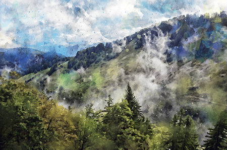 Watercolor Landscape Background Illustrationの写真素材