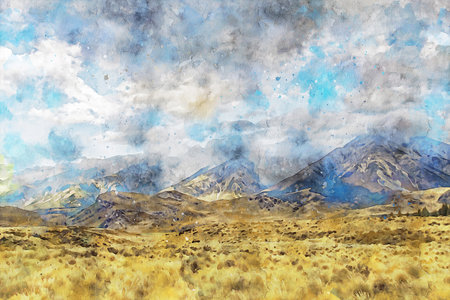 Watercolor Landscape Background Illustrationの写真素材