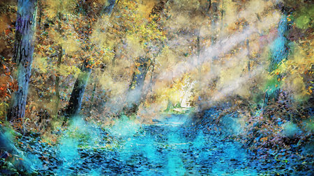 Watercolor Landscape Background Illustrationの写真素材
