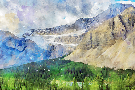 Watercolor Landscape Background Illustrationの写真素材