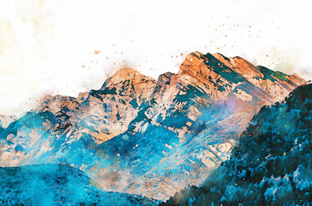 Watercolor Landscape Background Illustrationの写真素材