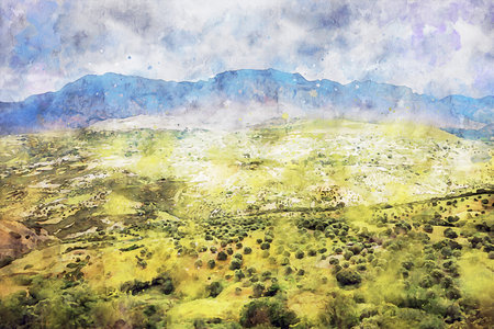 Watercolor Landscape Background Illustrationの写真素材