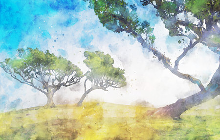 Watercolor Landscape Background Illustrationの写真素材