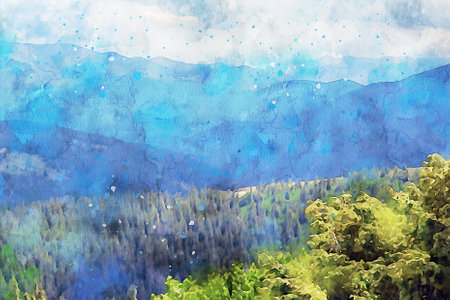 Watercolor Landscape Background Illustrationの写真素材