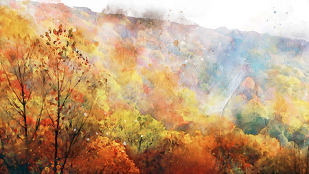 Watercolor Landscape Background Illustrationの写真素材