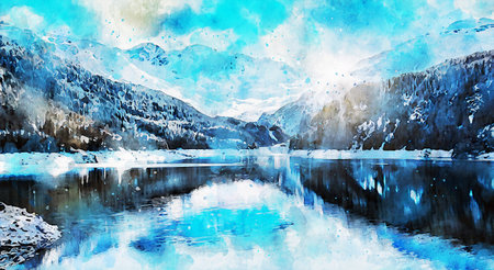 Watercolor Landscape Background Illustrationの写真素材