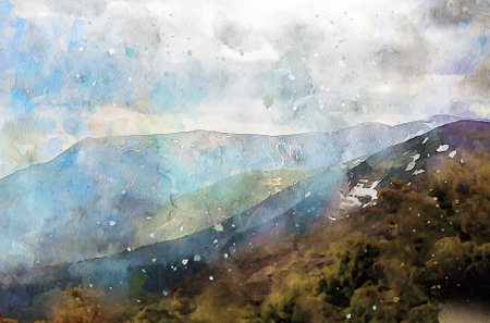 Watercolor Landscape Background Illustrationの写真素材