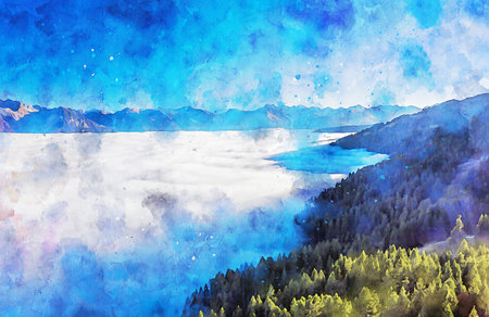 Watercolor Landscape Background Illustrationの写真素材