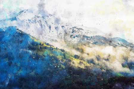 Watercolor Landscape Background Illustrationの写真素材