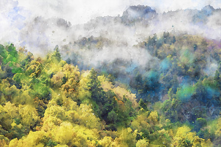 Watercolor Landscape Background Illustrationの写真素材