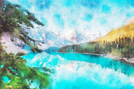Watercolor Landscape Background Illustrationの写真素材