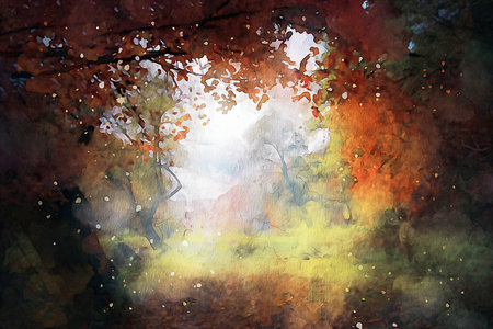 Watercolor Landscape Background Illustrationの写真素材