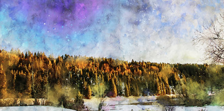 Watercolor Landscape Background Illustrationの写真素材