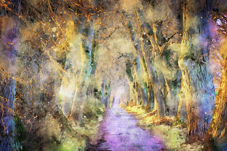 Watercolor Landscape Background Illustrationの写真素材