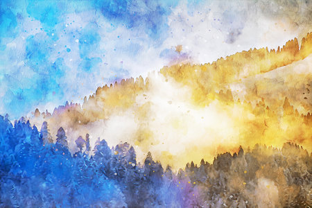 Watercolor Landscape Background Illustrationの写真素材
