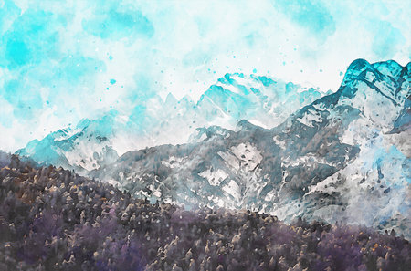 Watercolor Landscape Background Illustrationの写真素材