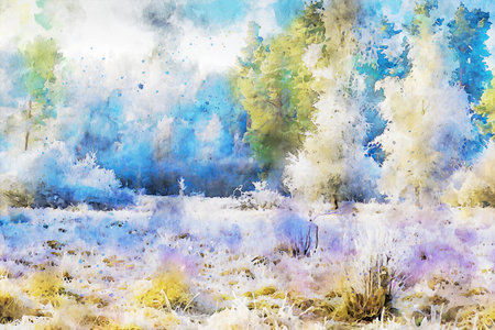 Watercolor Landscape Background Illustrationの写真素材