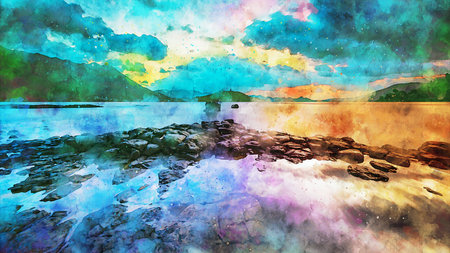 Watercolor Landscape Background Illustrationの写真素材