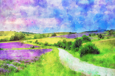 Watercolor Landscape Background Illustrationの写真素材