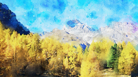 Watercolor Landscape Background Illustrationの写真素材