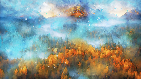 Watercolor Landscape Background Illustrationの写真素材