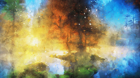Watercolor Landscape Background Illustrationの写真素材