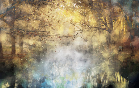 Watercolor Landscape Background Illustrationの写真素材