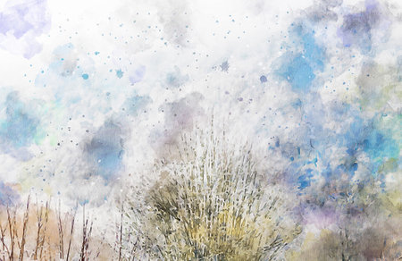 Watercolor Landscape Background Illustrationの写真素材