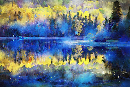 Watercolor Landscape Background Illustrationの写真素材
