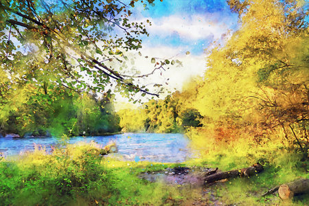 Watercolor Landscape Background Illustrationの写真素材