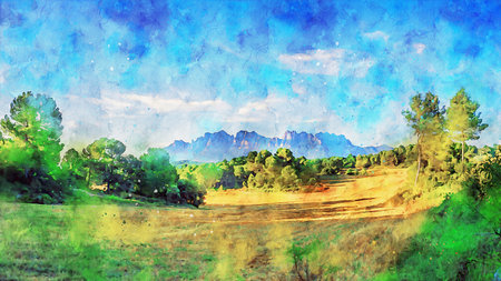 Watercolor Landscape Background Illustrationの写真素材