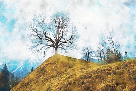 Watercolor Landscape Background Illustrationの写真素材