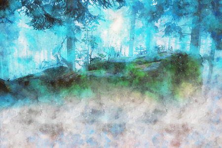 Watercolor Landscape Background Illustrationの写真素材