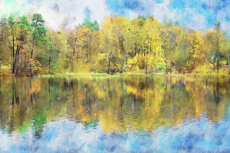 Watercolor Landscape Background Illustrationの写真素材