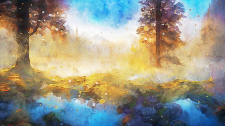 Watercolor Landscape Background Illustrationの写真素材