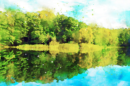 Watercolor Landscape Background Illustrationの写真素材