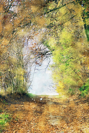 Watercolor Landscape Background Illustrationの写真素材