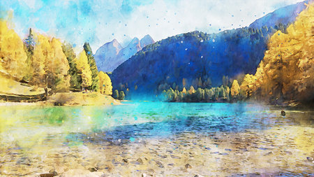 Watercolor Landscape Background Illustrationの写真素材