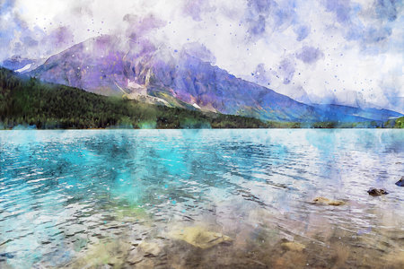 Watercolor Landscape Background Illustrationの写真素材