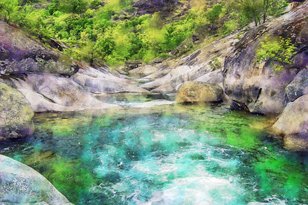 Watercolor Landscape Background Illustrationの写真素材