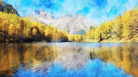Watercolor Landscape Background Illustrationの写真素材