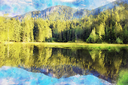 Watercolor Landscape Background Illustrationの写真素材