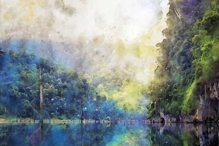 Watercolor Landscape Background Illustrationの写真素材